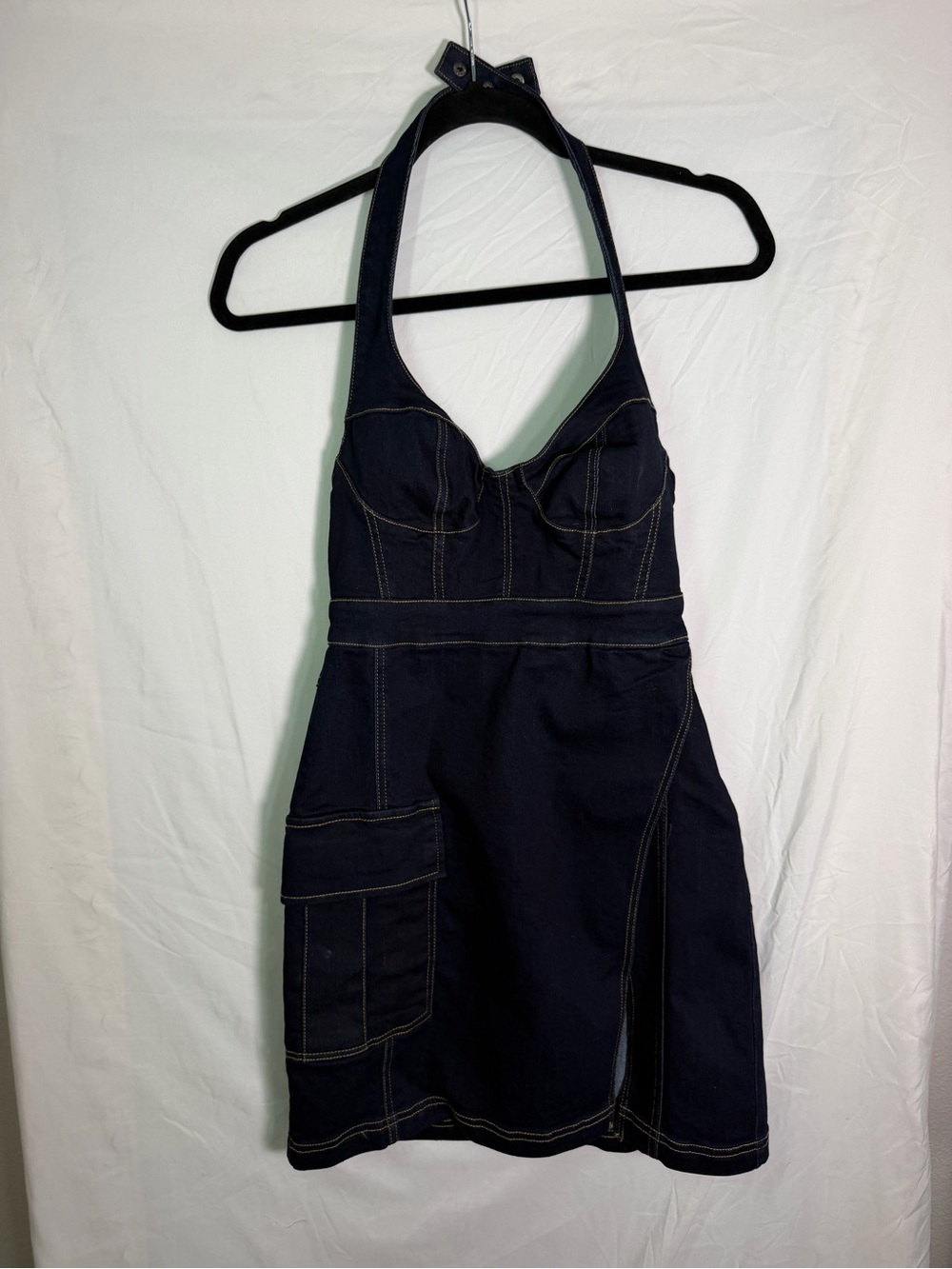 Urban Outfitters Dark Blue Halter Denim One-Piece